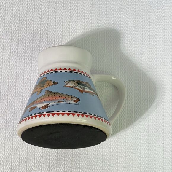 VINTAGE Cape Shore Inc. FISH Ceramic Travel Coffee Mug White Tapered Trout Bass - Picture 4 of 13